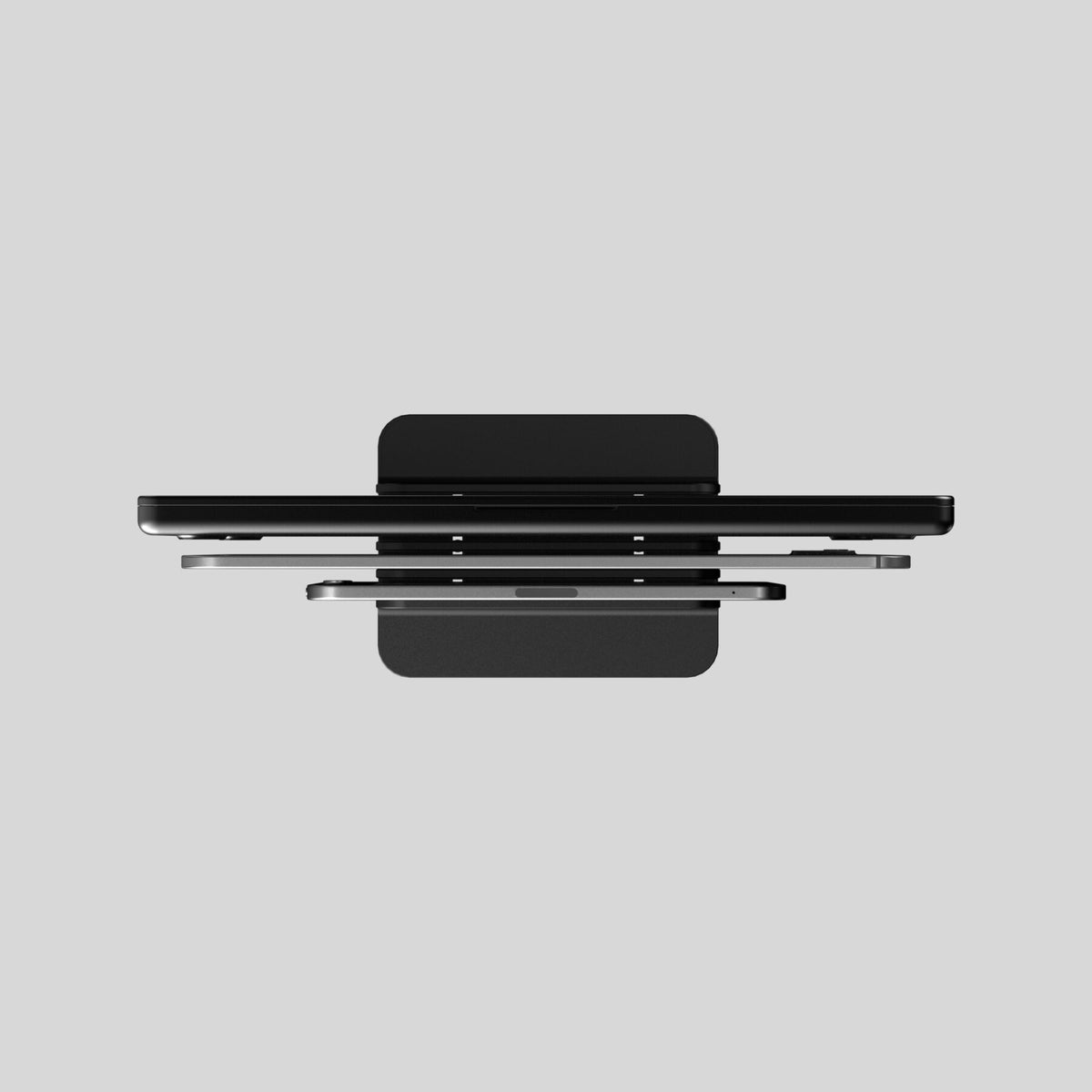 Slate Fusion Stand aus Black Rock Schiefer für MacBook und iPad, Seitenansicht mit eingesetzten Geräten