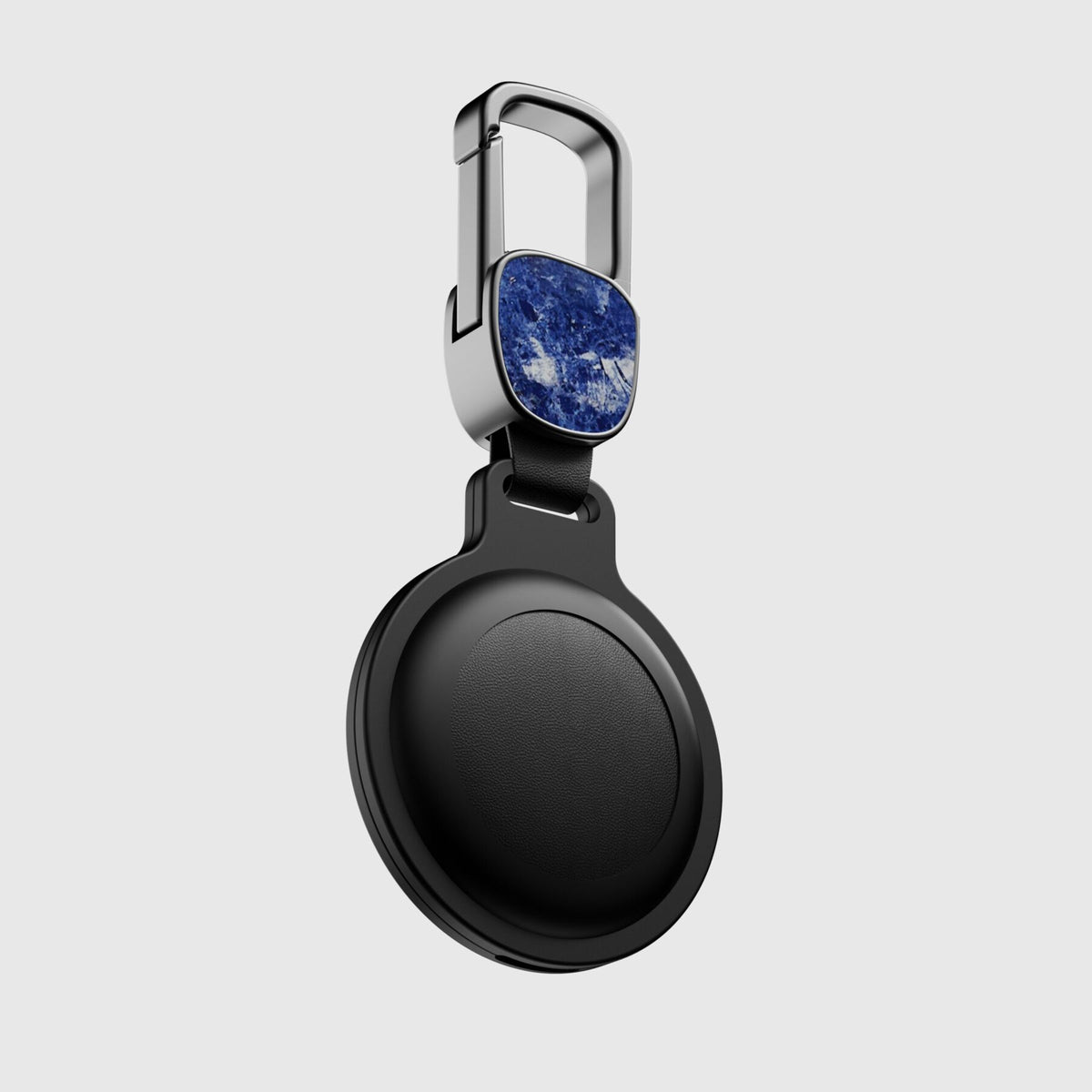 AirTag Hülle aus blauem Lapislazuli, Rückseite mit Karabiner