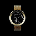 Reloj ROXXLYN Marble Watch con esfera de Nero Marquina y correa milanesa dorada, esfera vista de frente