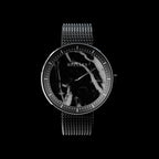 Montre ROXXLYN Marble Watch à cadran Nero Marquina et bracelet milanais noir, cadran vu de face