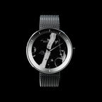 ROXXLYN Marble Watch mit Nero Marquina Zifferblatt und silbernem Milanaise-Armband, Zifferblatt von vorn