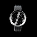 ROXXLYN Marble Watch mit Nero Marquina Zifferblatt und silbernem Milanaise-Armband, Zifferblatt von vorn