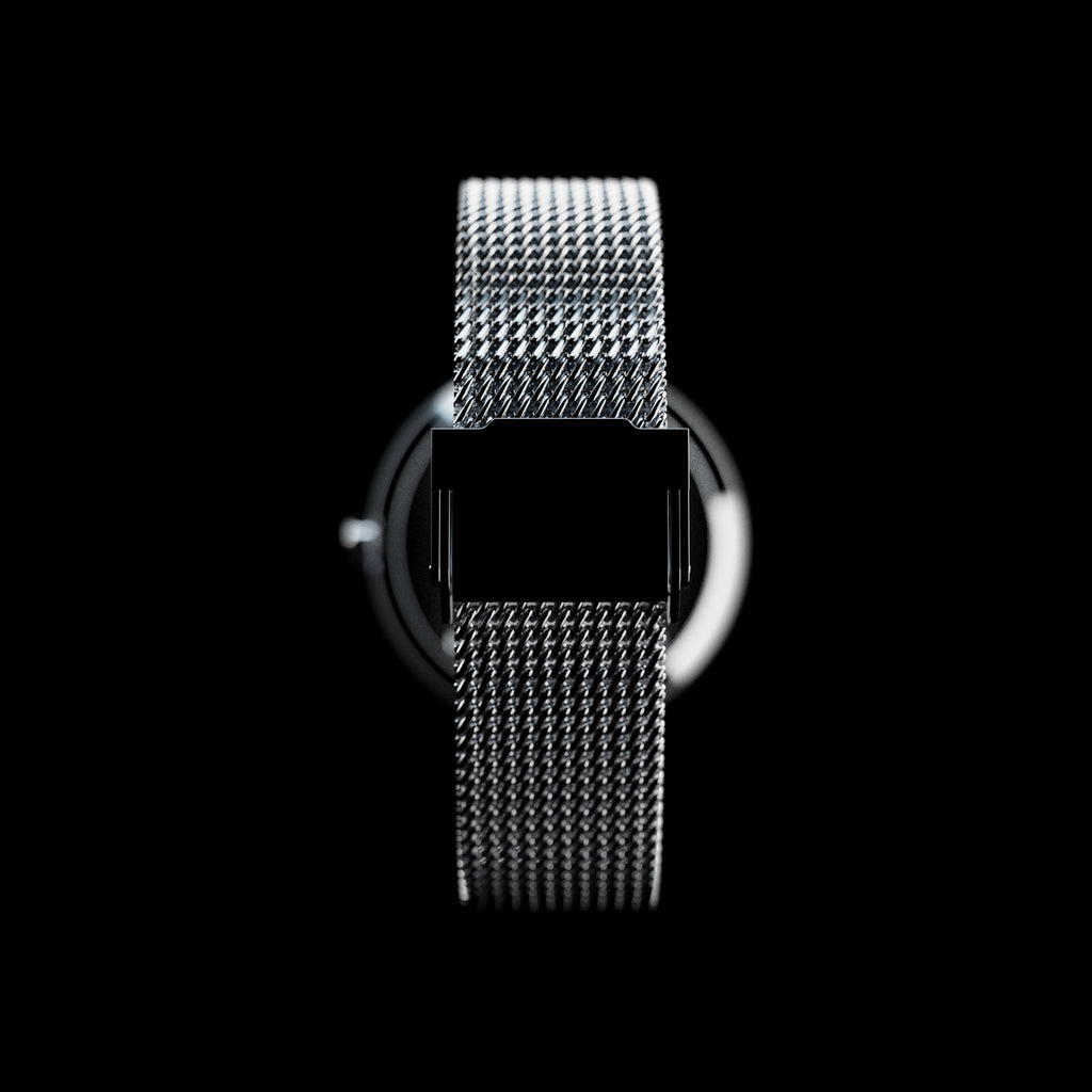 ROXXLYN Marble Watch mit Nero Marquina Zifferblatt und silbernem Milanaise-Armband, Milanaise-Armband mit Schließe