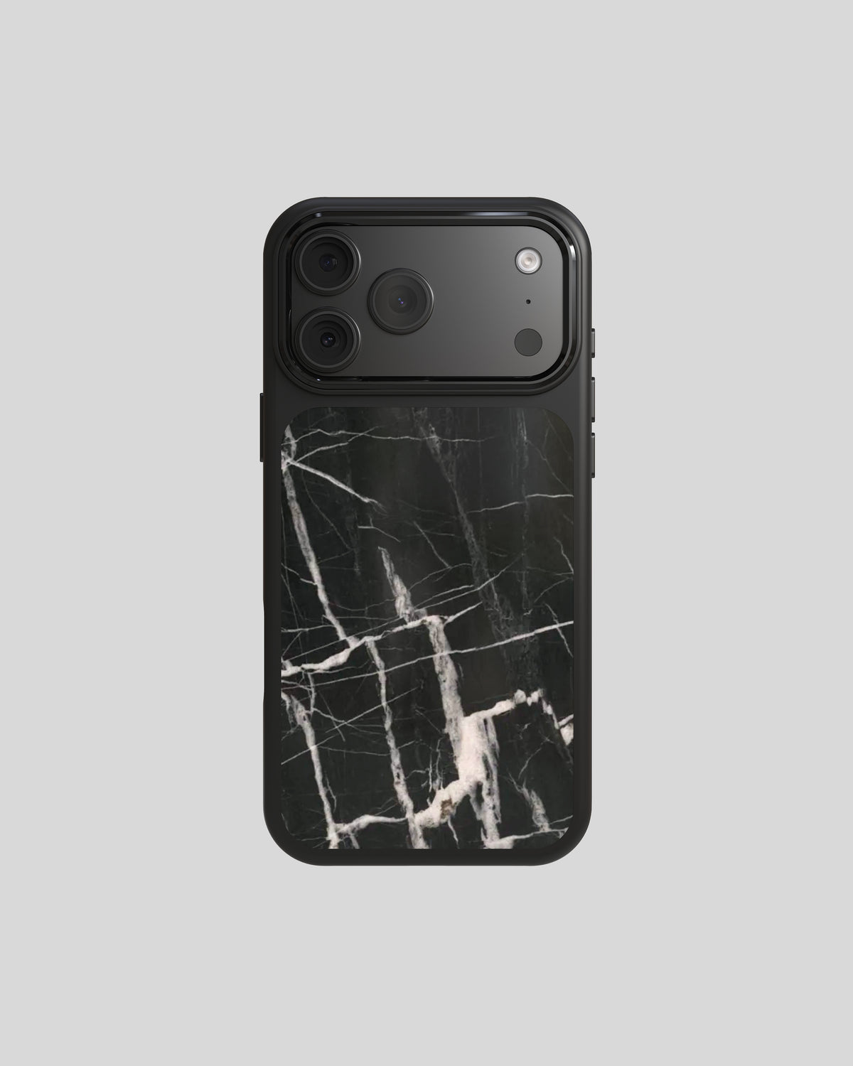 Quartzite Case Pro Black Venom, dos : quartzite noir aux veines blanches, cadre et bague d’objectif noirs