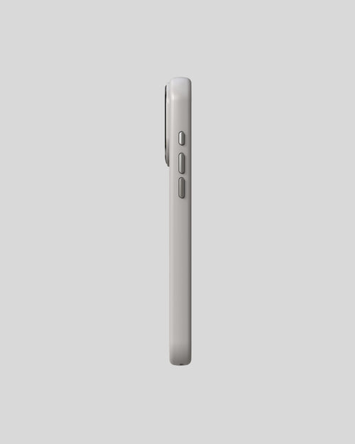 Marble Case Pro Invisible Grey, vista lateral con botones de aluminio en el marco claro