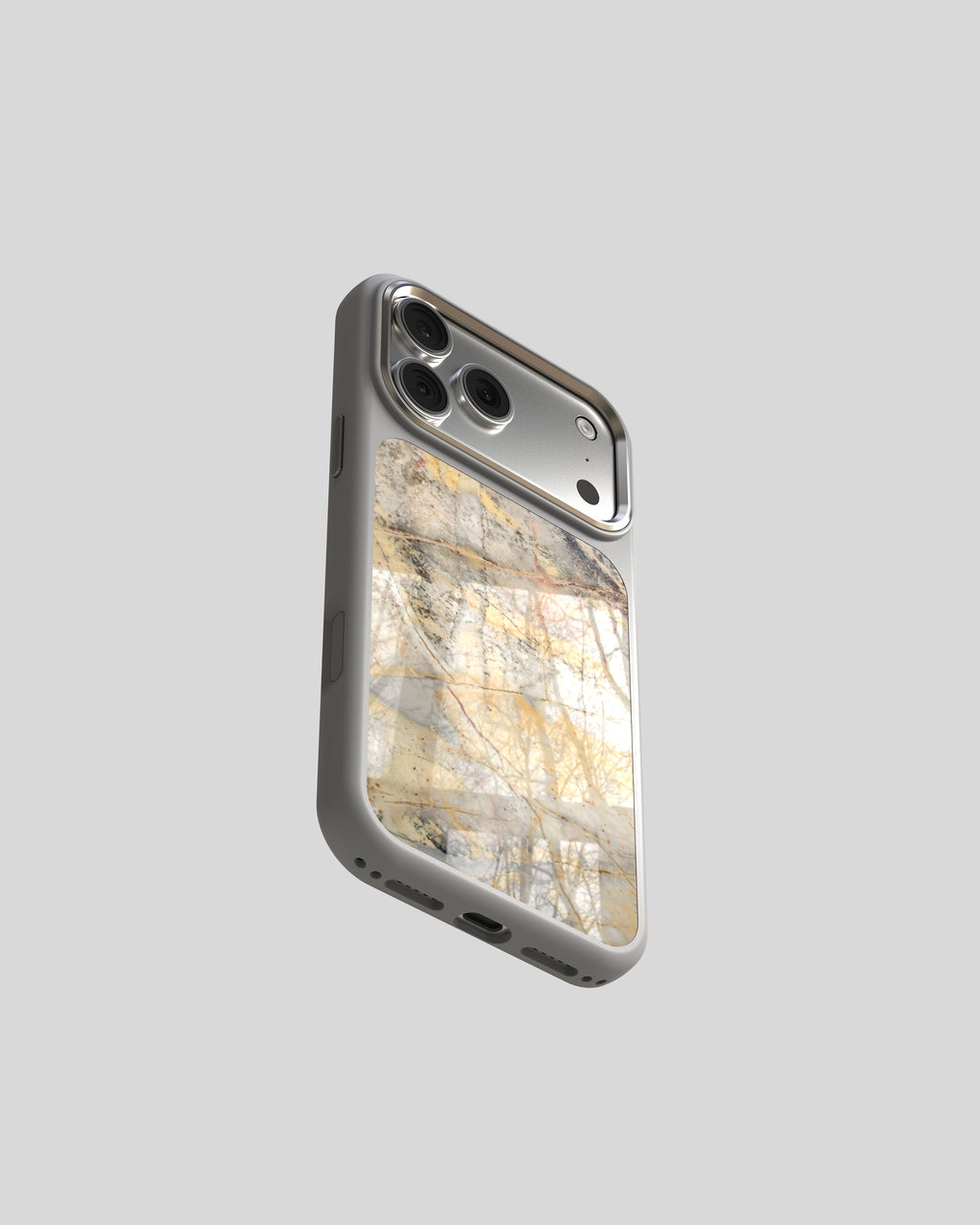 Marble Case Pro Invisible Grey, vue de biais du dos avec placage en marbre