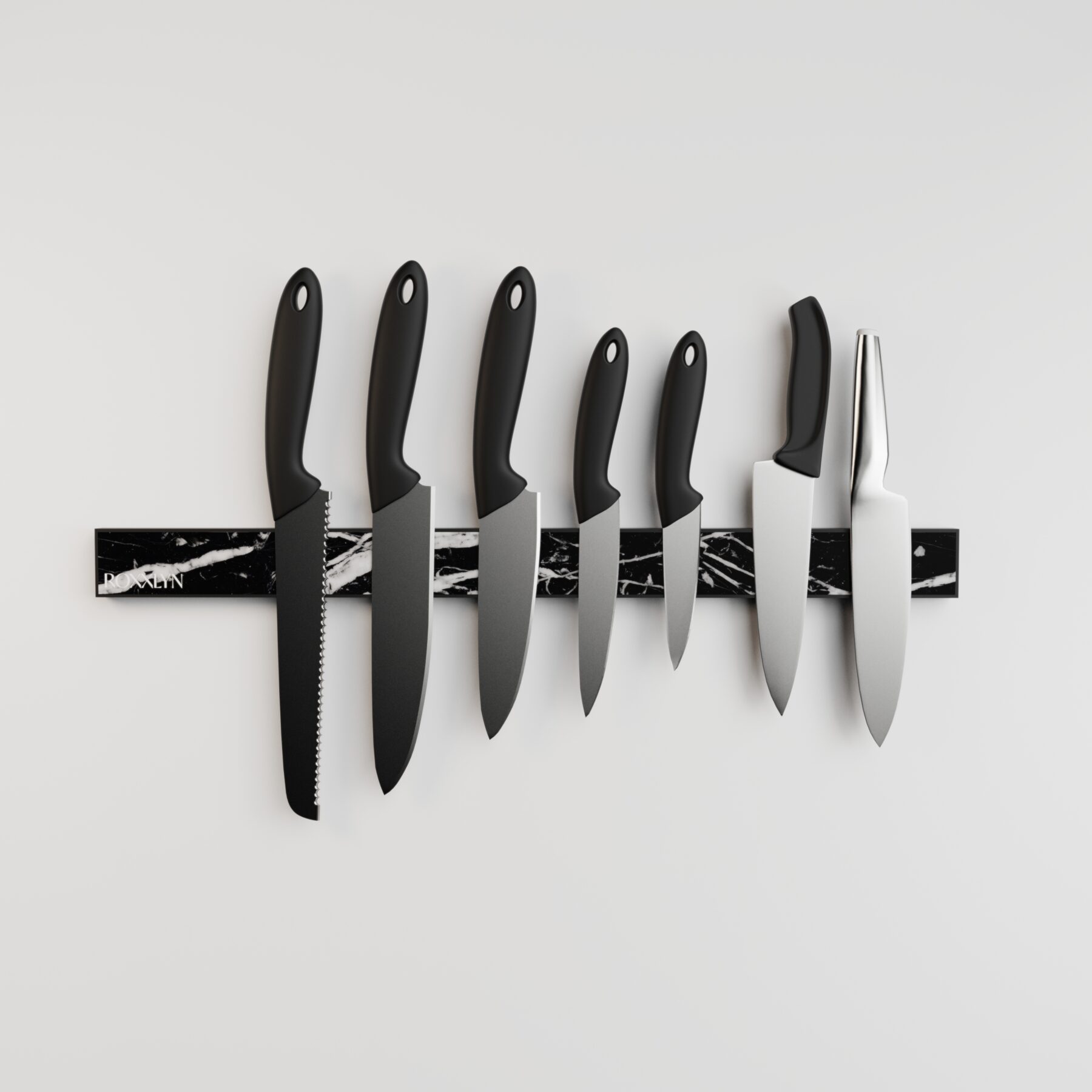 Стойка для ножей Fusion - настоящий мрамор Nero Marquina и обработанный на ЧПУ алюминий