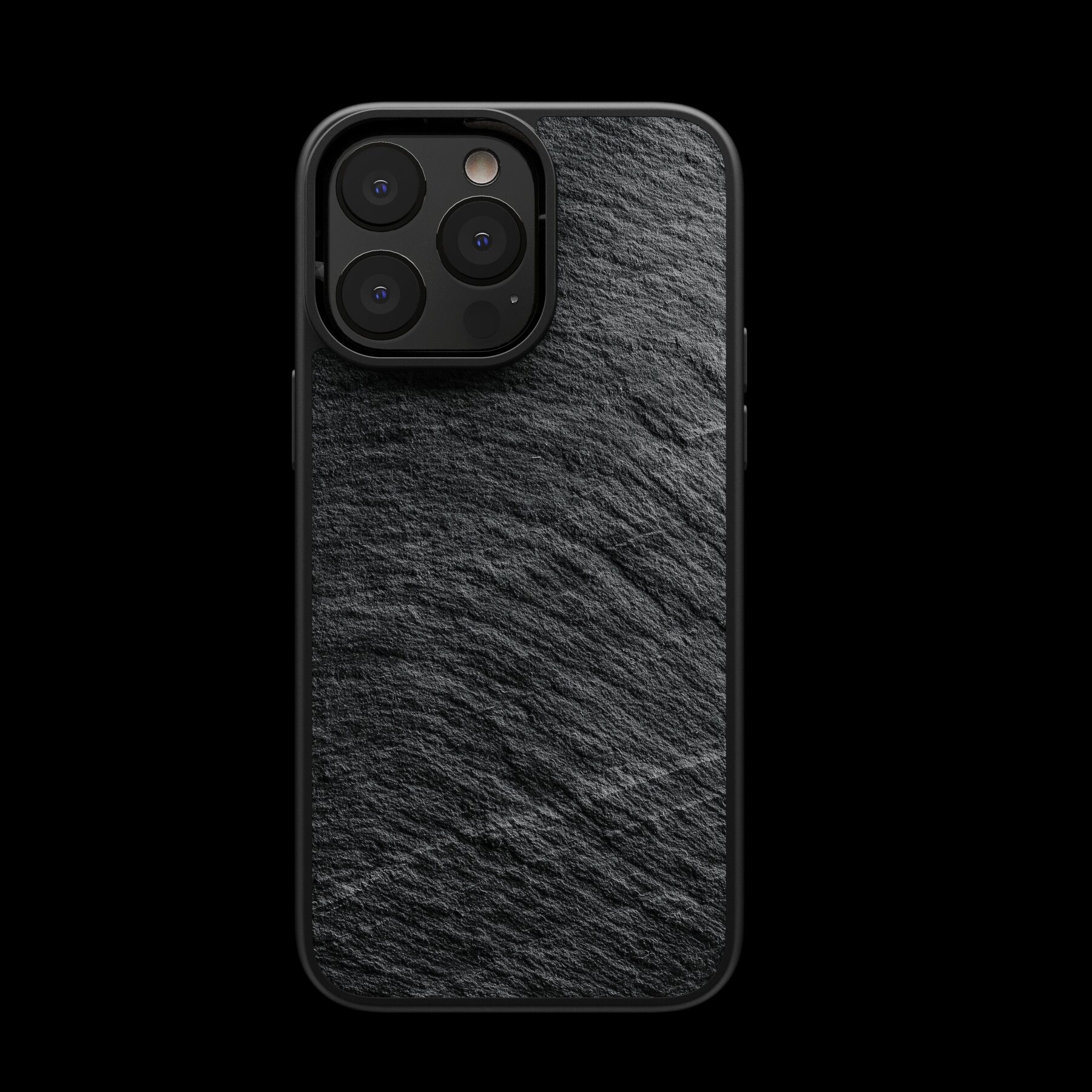 Custodia in pietra nera ardesia per iPhone 14 Pro MAx dell'azienda tedesca Roxxlyn